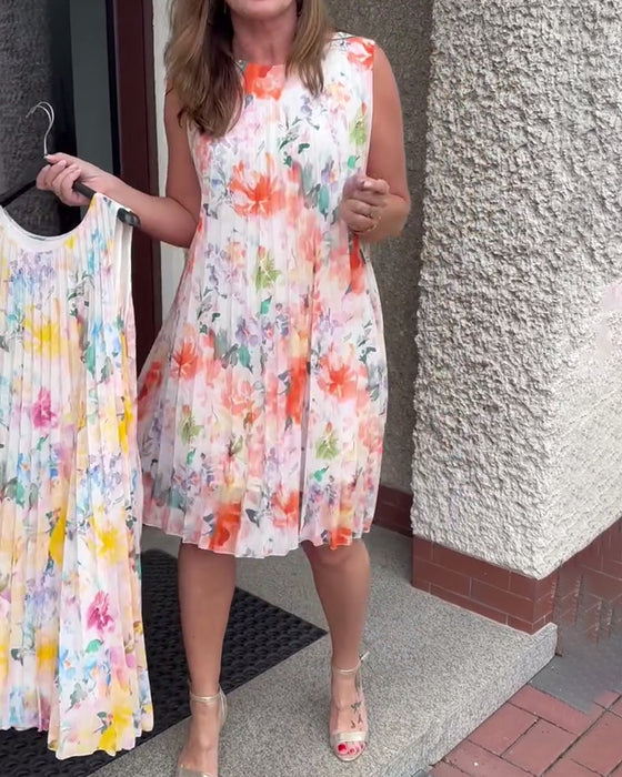 Kleid Ärmellos Plissiert Blumen