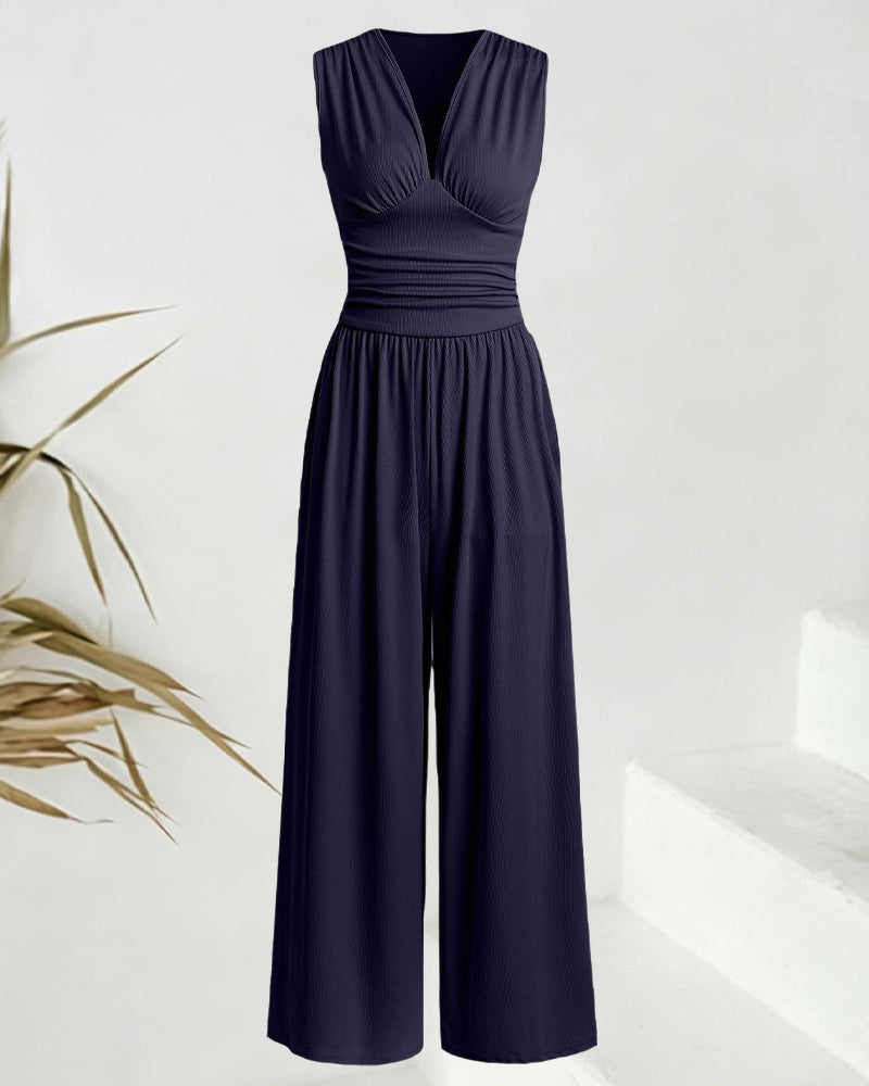 Jumpsuit Unifarben gerippt ärmellos