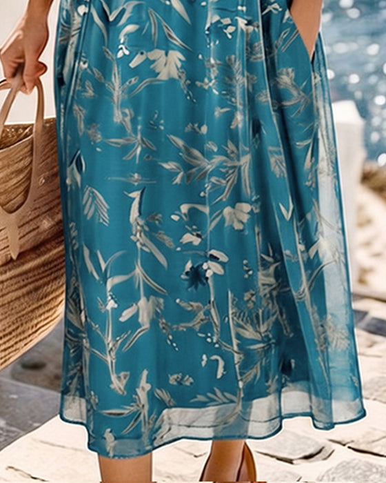 Kleid Blumig Rundhals Maxi