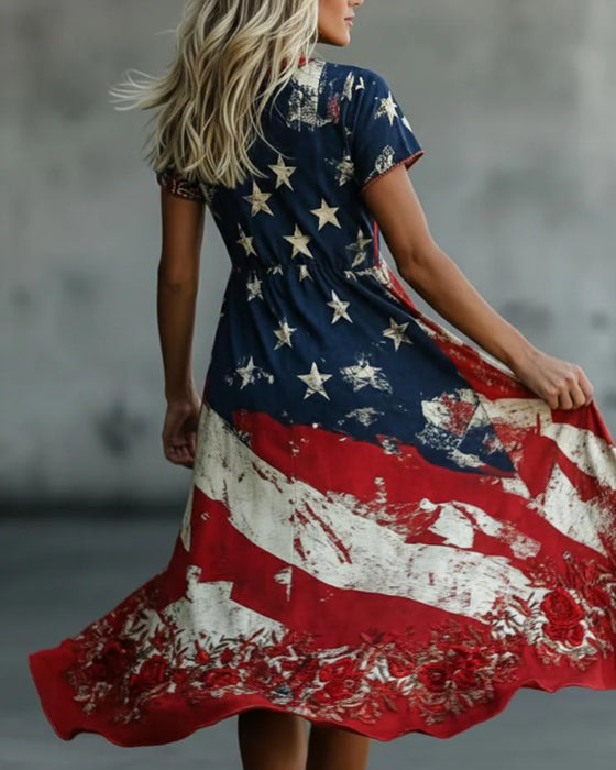 Kleid Flagge Rundhals Taille A-Linie
