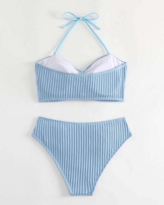 Badeanzug Halter Uni-Farben Gestreift