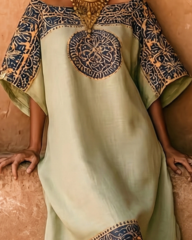 Kleid Ethno Print Off-Shoulder Lang