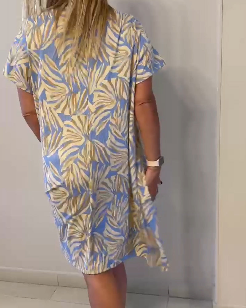 Kleid Kurzarm Abstrakt Druck Locker