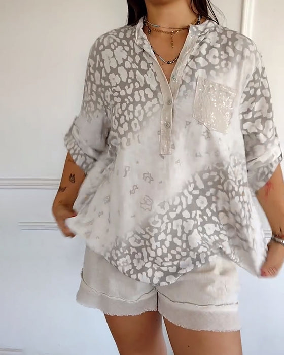 Bluse lässig Stehkragen bedruckt