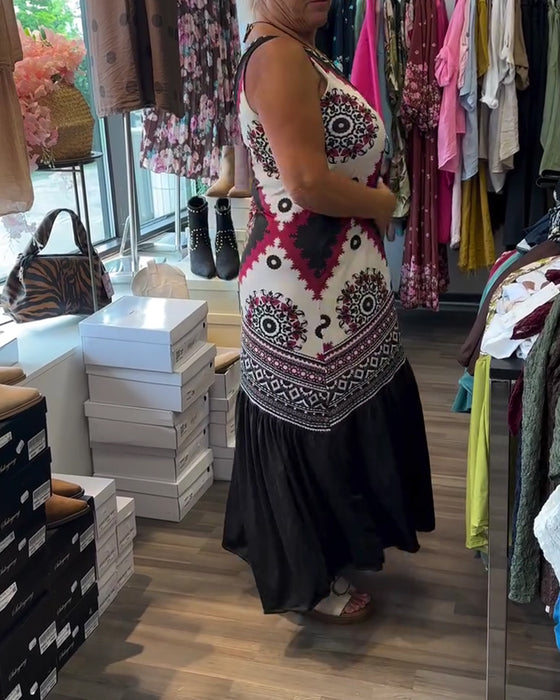 Kleid V-Ausschnitt Ärmellos Weiter Rock