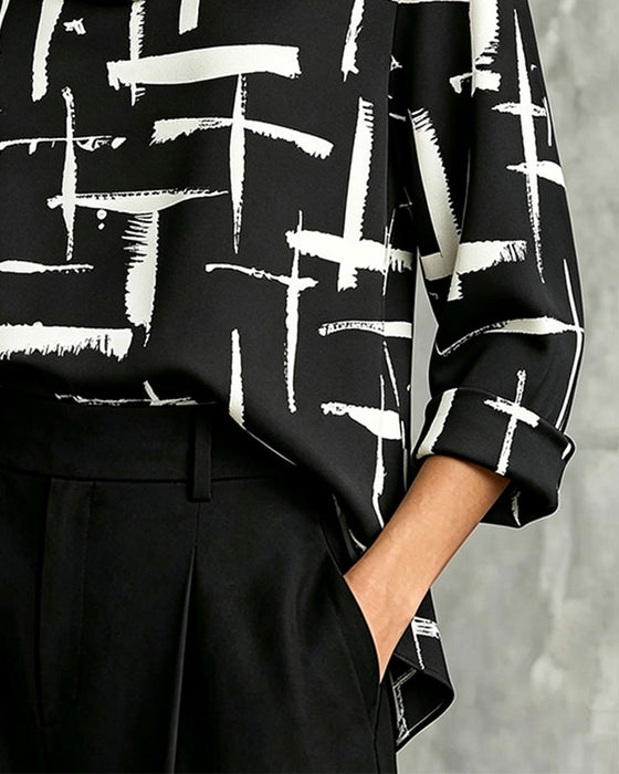 Bluse Mock Cowl Neck Kreuz Muster