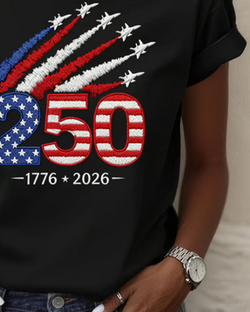 T-Shirt Flagge Flugzeug Druck Kurzarm