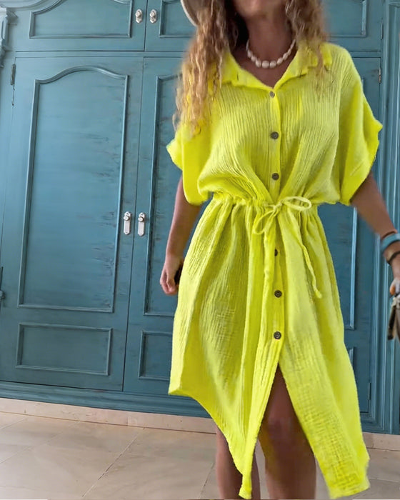 Lässiges Einfarbiges Kleid Mit Kordelzug