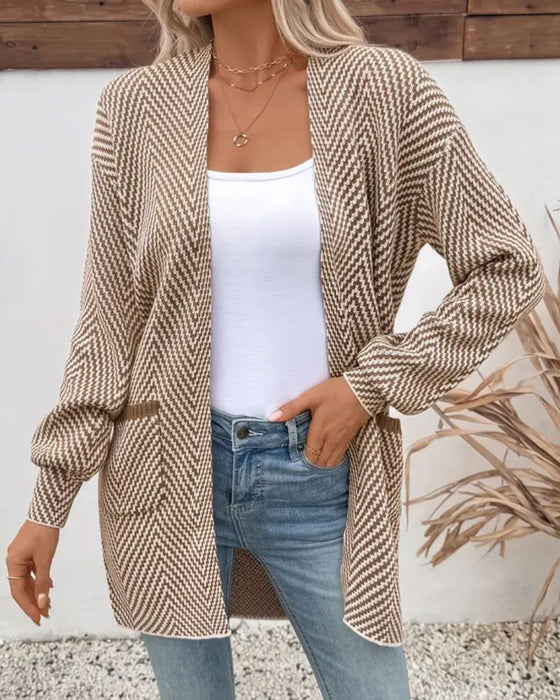 Cardigan Taschen Langer Pullover
