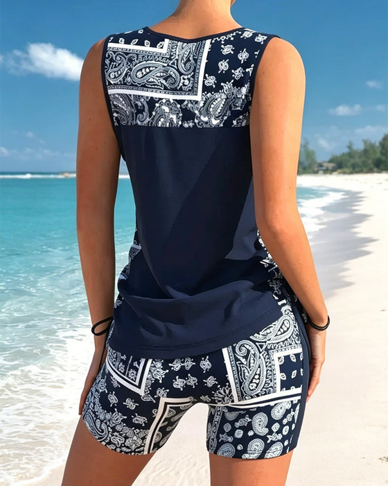Urlaub Tankini Mit Druckmuster Und Kreuzträgern