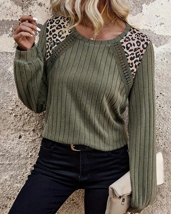 Top Rippen Gestrickt Leopardenmuster