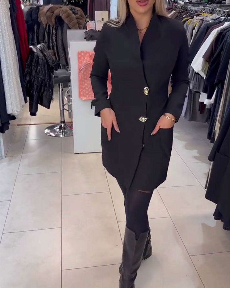 Kleid Stehkragen Metallknopf Anzug