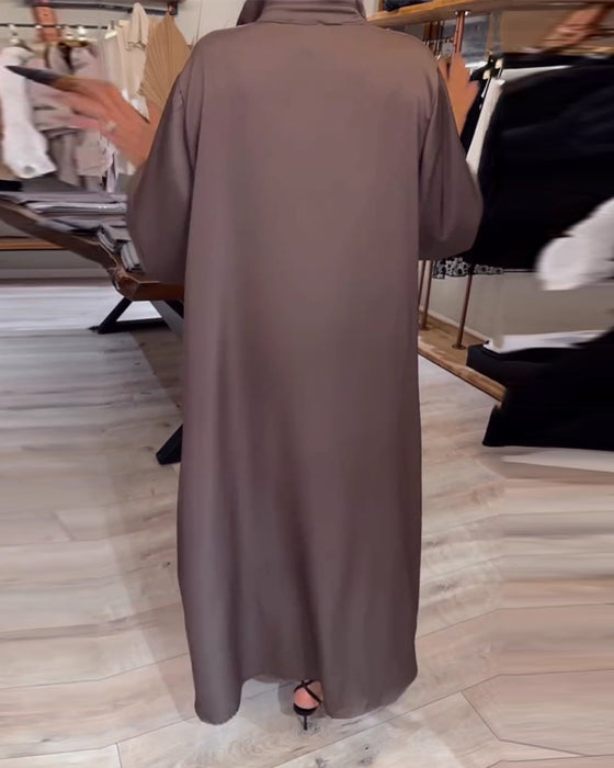 Kleid Revers Tinte Druck Hemd Lang