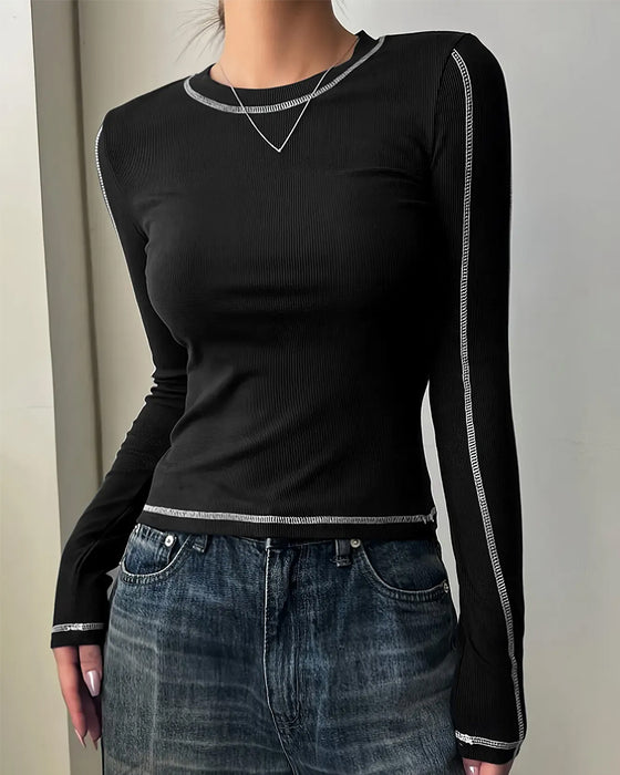 Oberteil Stilvoll Rundhals Slim Fit Langarm