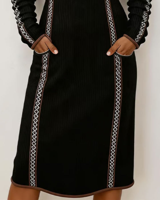 Kleid Mit Kapuze Patchwork Gerippt Schnürung