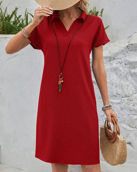Kleid Lässig Revers Gerade