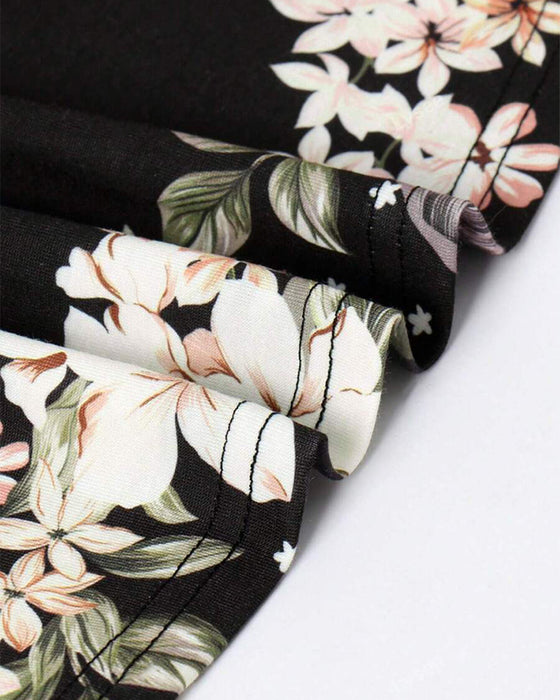 V-Ausschnitt Floral T-Shirt Mit Dreiviertelarm