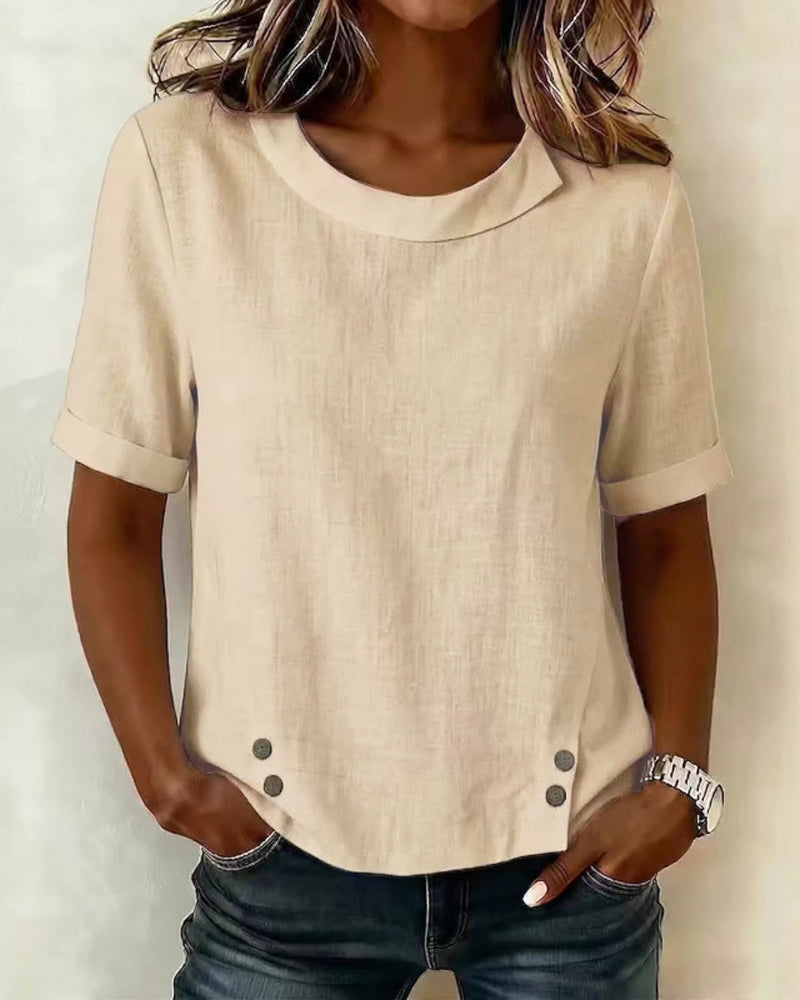 Bluse Kurzarm Unregelmäßiges Design Ausschnitt