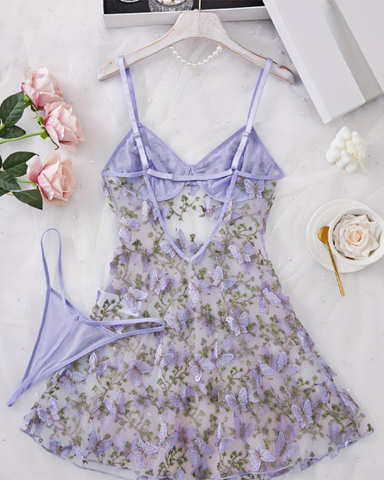 Sexy Blumen-Spitzen-Strumpfhalter-Nachthemd