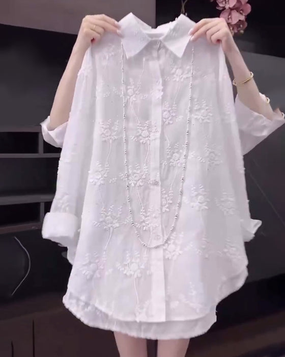 Shirt Uni Bestickt Drop-Schulter
