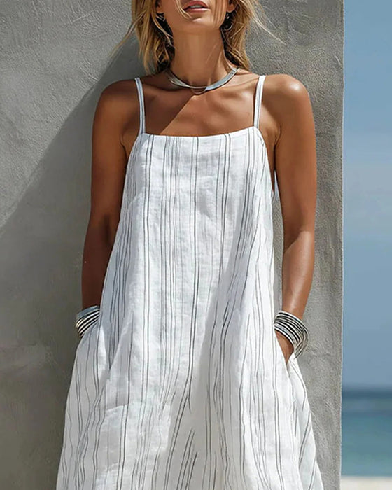 Kleid Quadratischer Ausschnitt Nadelstreifen Camisole Träger Maxi