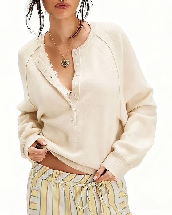 Pullover Henley Ausschnitt Gestrickt