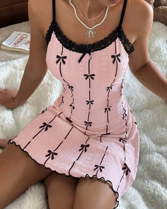 Schlafkleid Spitze Schleife Druck