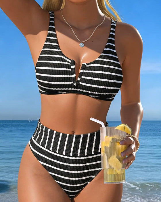 Bikini Schwarz Weiß Gerippt Streifen
