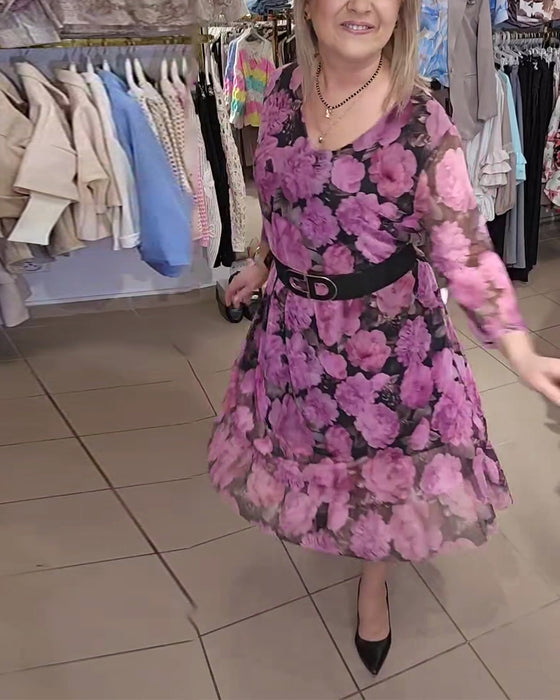 Kleid Dreiviertelarm Blumenmuster Locker