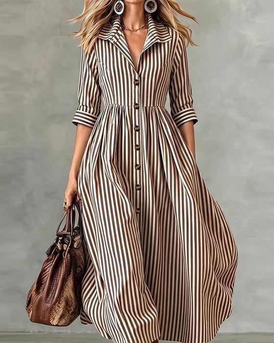 Kleid Hemdkragen Taille Gestreift