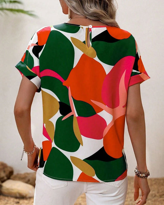 T-Shirt Rundhalsausschnitt Buntes Druck Kurzarm