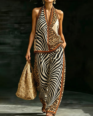 Set Halter Neck Zebra Und Leopard Druck