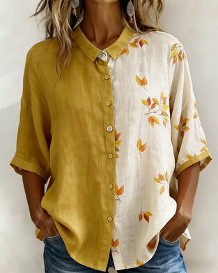 Hemd Farbblock Ahornblatt Druck Leinen