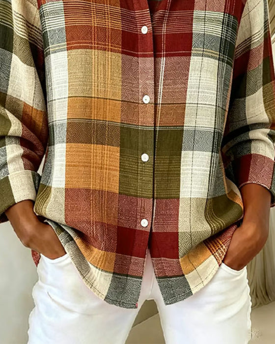 Hemd Karo Kontrastfarbe Schlitz Loose Fit