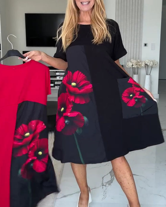Kleid Stilvoll Blumig Kurzarm
