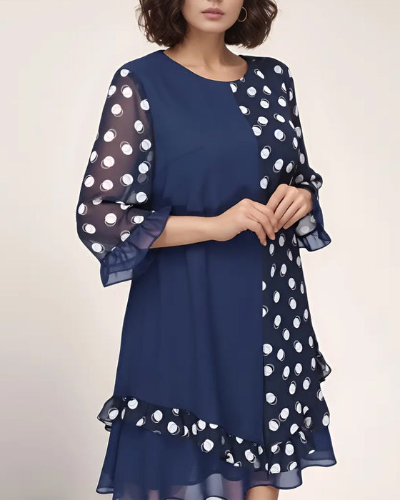 Kleid mit Patchwork im Punktmuster