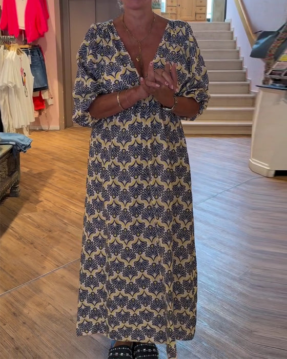 Kleid Vintage Tief V-Ausschnitt Blumig