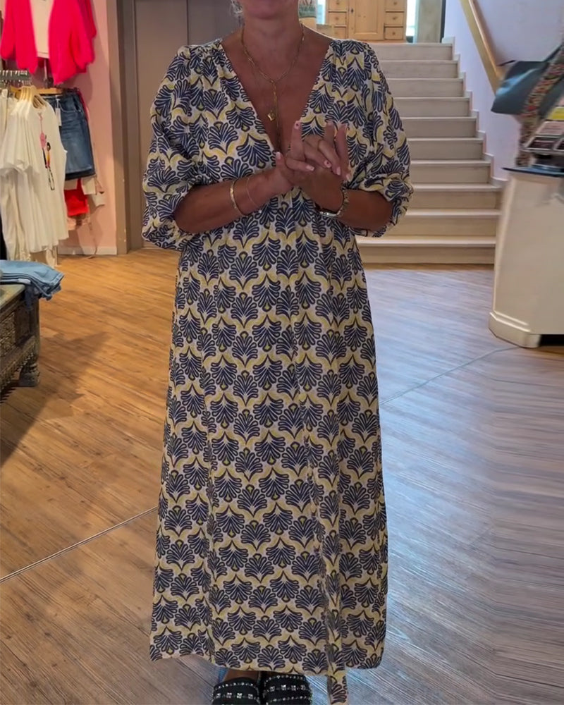 Kleid Vintage Tief V-Ausschnitt Blumig