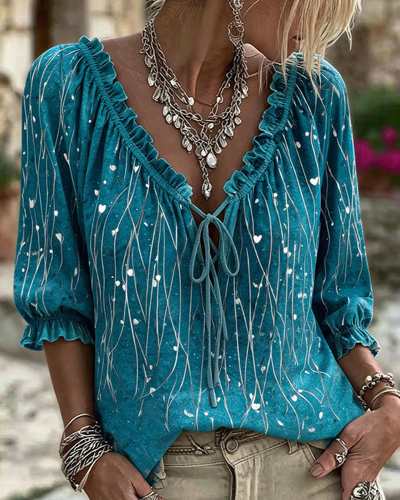 Bluse Herz Linie Placement Druck Krawatte