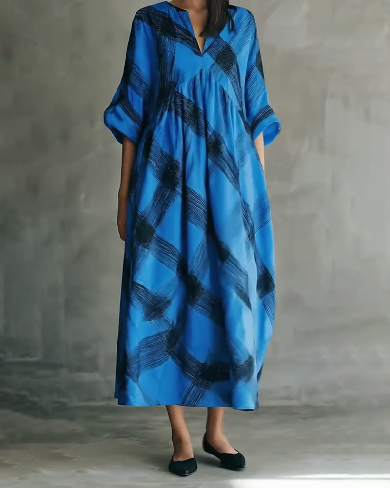 Kleid V-Ausschnitt Gedruckt Locker