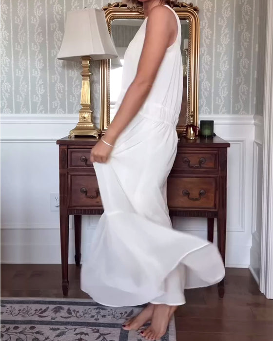Kleid Elegant Ärmellos Unifarbe Lang
