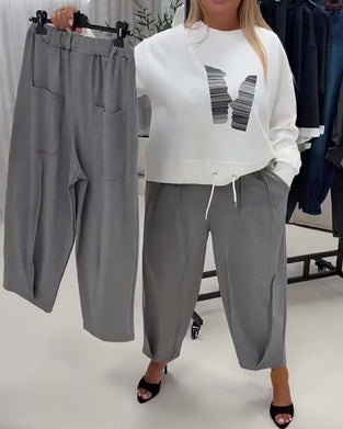 Hose Plissiert Weites Bein Harem Cropped