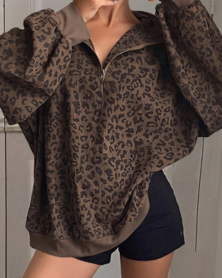 Sweatshirt Leopardenmuster Langarm