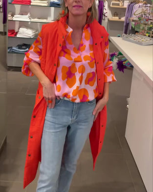 Bedrucktes Freizeitoberteil mit V-Ausschnitt und Laternenärmeln