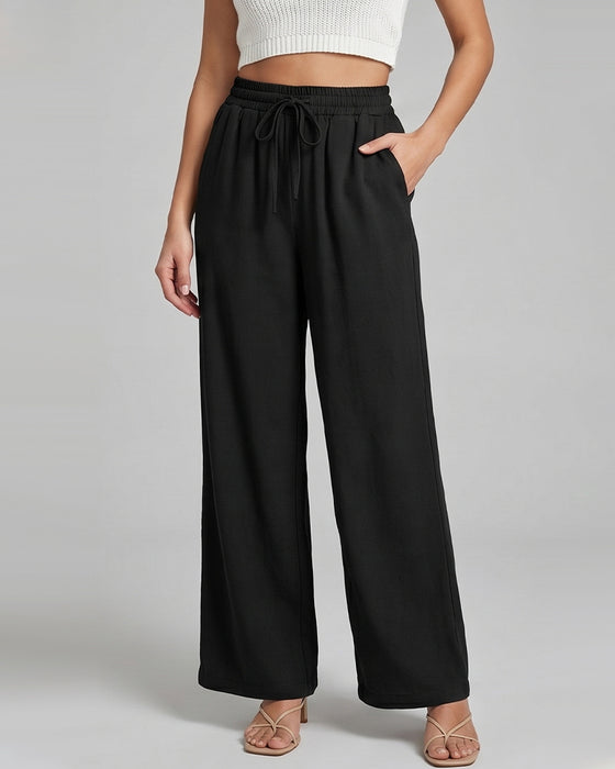 Hose Elastische Taille Breites Bein Binden Freizeit