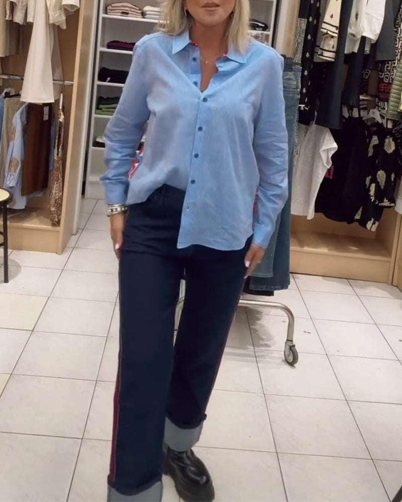 Hemd Revers Langarm Geknöpft