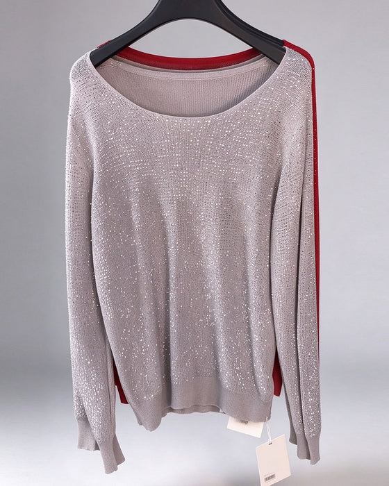 Pullover Schimmer Einfarbig Langarm Loose Fit