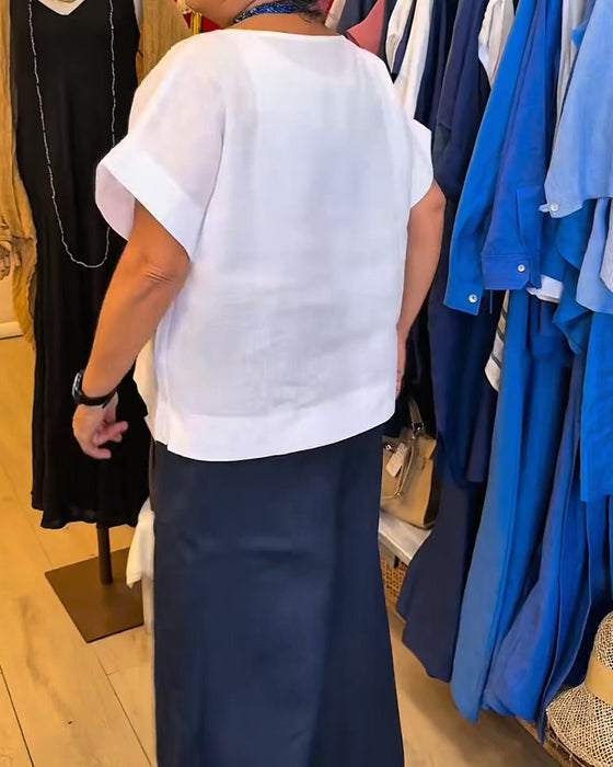Bluse Rundhals Einfarbig Gerade Lässig