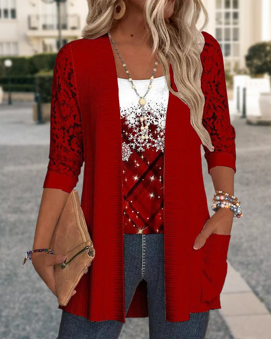 gestricktes Top mit Druck im Fake-Zweiteiler-Design