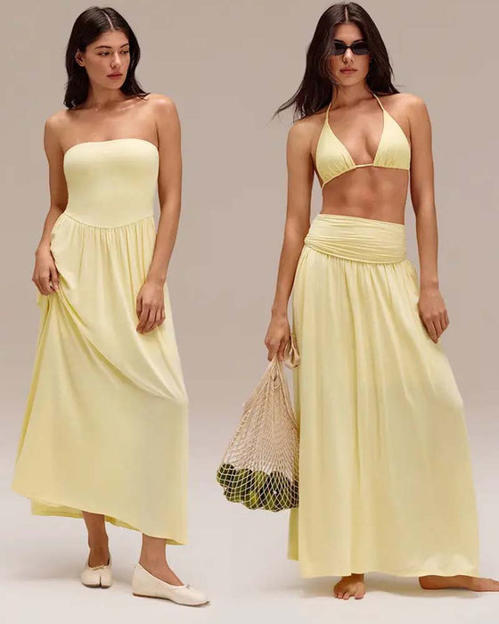 Kleid Konvertibel Trägerlos Taillenschürzend